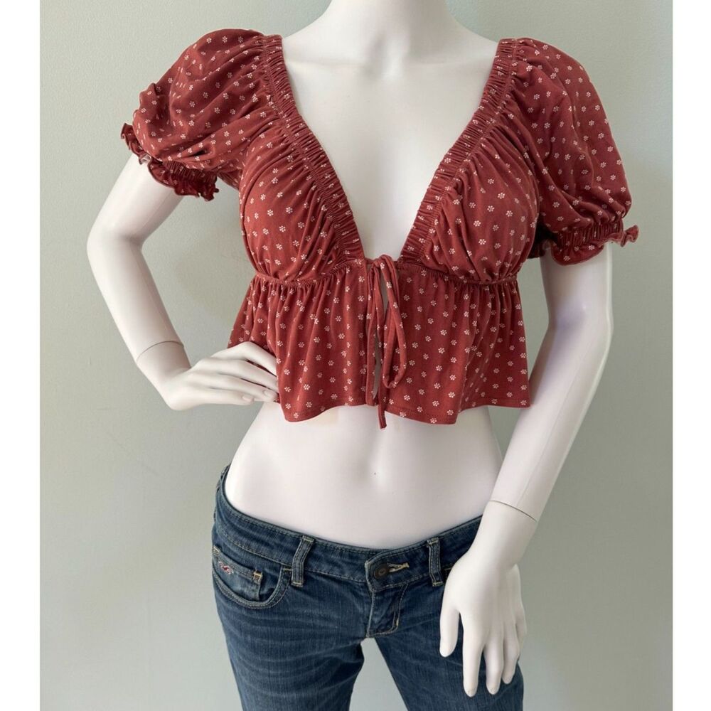 Urban Outfitters Brown Pink Mauve Milkmaid Crop Top size Medium Milkmaid Style